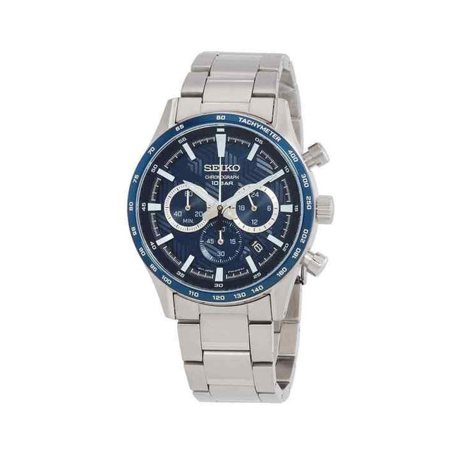 Seiko Sports Chronograph Stainless Steel Blue Dial Quartz SSB445P1 100M Men's Watch