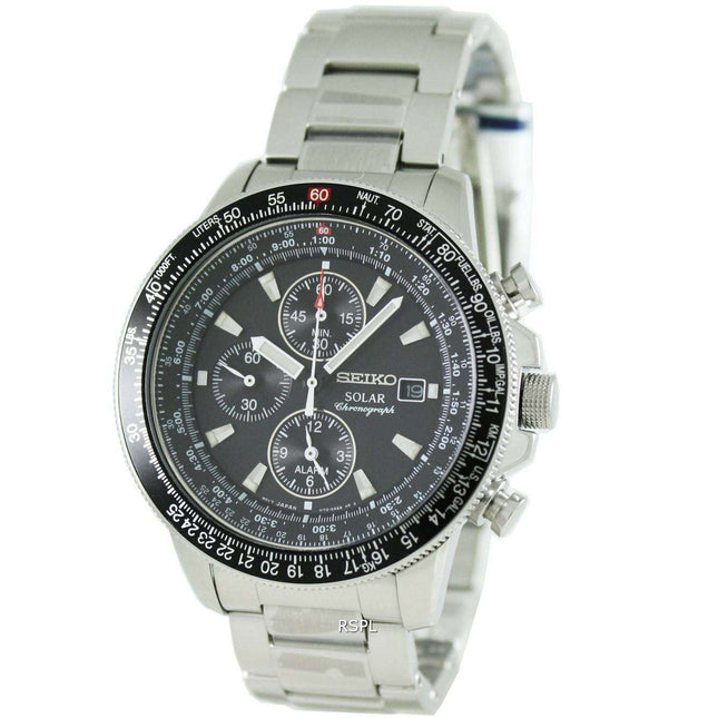 Seiko Pilots Solar Alarm Chronograph Flightmaster SSC009P1 Mens Watch