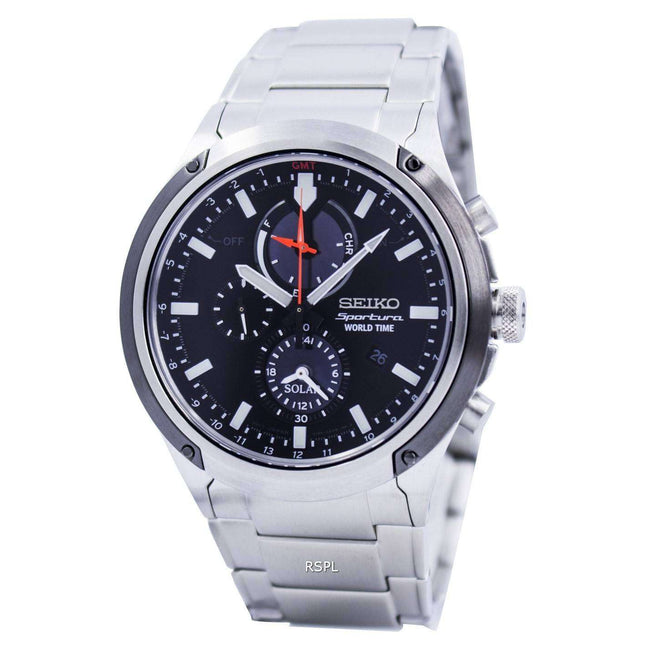 Seiko Sportura Solar World Time Chronograph SSC479 SSC479P1 SSC479P Mens Watch