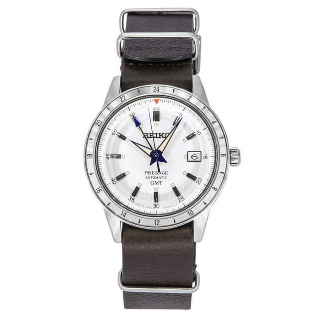 Seiko Presage Style60s GMT Watchmaking 110th Anniversary Limited Editions Leather Strap White Dial Automatic SSK015J1 Men's Watch
