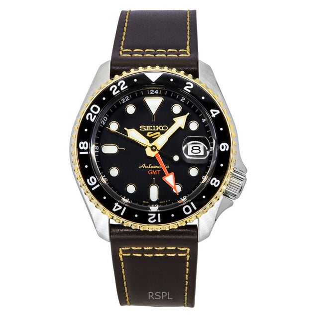 Seiko 5 Sports SKX GMT Leather Strap Brown Dial Automatic SSK036K1 100M Men's Watch