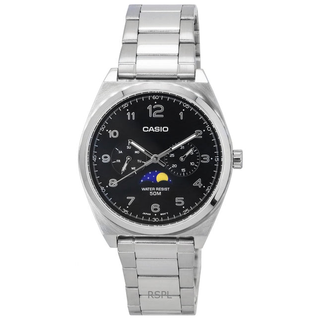 Refurbished Casio Standard Analog Moon Phase Black Dial Quartz MTP-M300D-1A Men's Watch