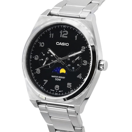 Refurbished Casio Standard Analog Moon Phase Black Dial Quartz MTP-M300D-1A Men's Watch