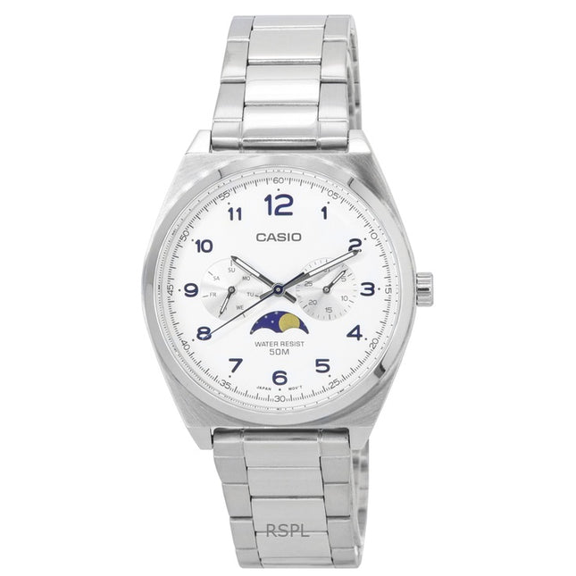 Refurbished Casio Standard Analog Moon Phase White Dial Quartz MTP-M300D-7A Men's Watch
