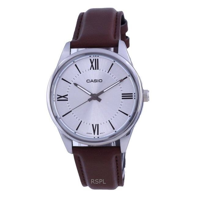 Refurbished Casio Analog Leather Strap Silver Dial Quartz MTP-V005L-7B5 Men's Watch