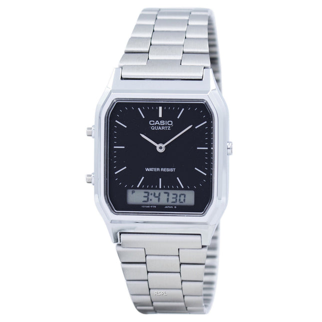 Refurbished Casio Vintage Analog Digital Stainless Steel Black Dial AQ-230A-1DHDF Unisex Watch
