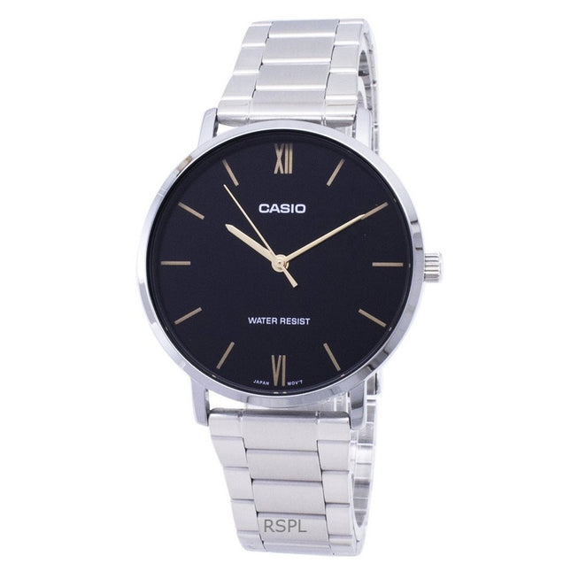 Refurbished Casio Analog Stainless Steel Black Dial Quartz MTP-VT01D-1B Men's Watch