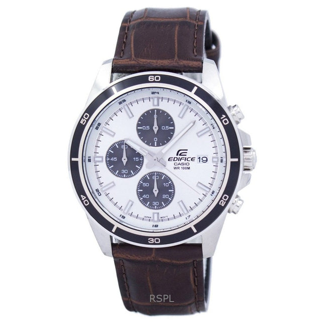 Refurbished Casio Edifice Analog Chronograph Leather Strap White Dial Quartz EFR-526L-7AV 100M Men's Watch