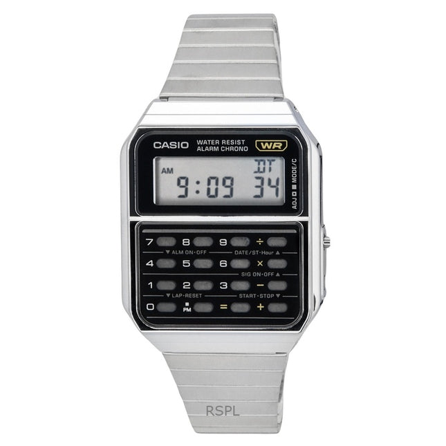 Refurbished Casio Vintage Digital Calculator Stainless Steel Quartz CA-500WE-1A Men's Watch