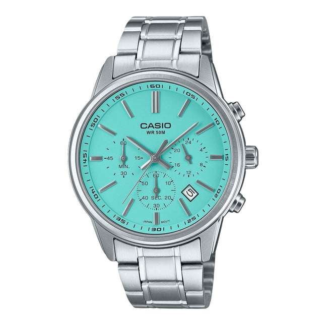 Refurbished Casio Standard Analog Chronograph Turquoise Dial Quartz MTP-E515D-2A2V Men's Watch