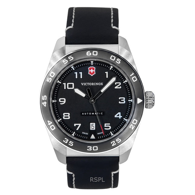 Victorinox Swiss Army Leather Strap Black Dial Automatic 242044 100M Men's Watch
