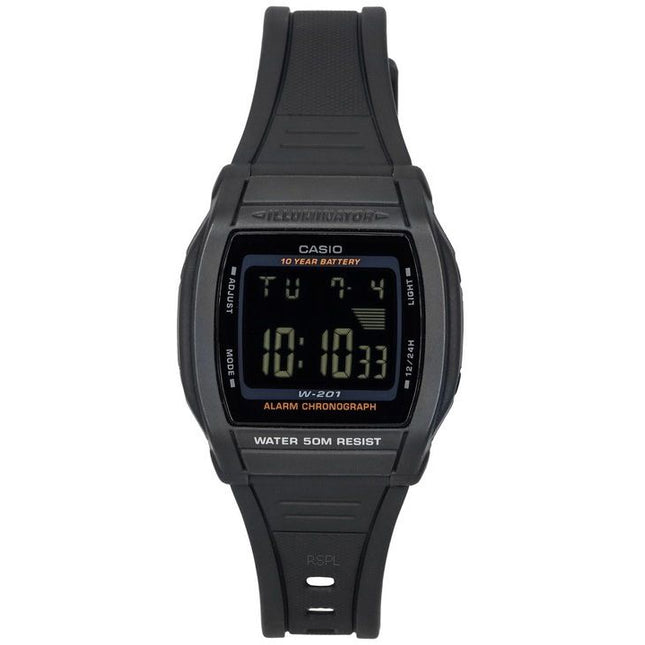 Casio Digital Sports Resin Strap Black Dial Quartz W-201-1B Men's Watch
