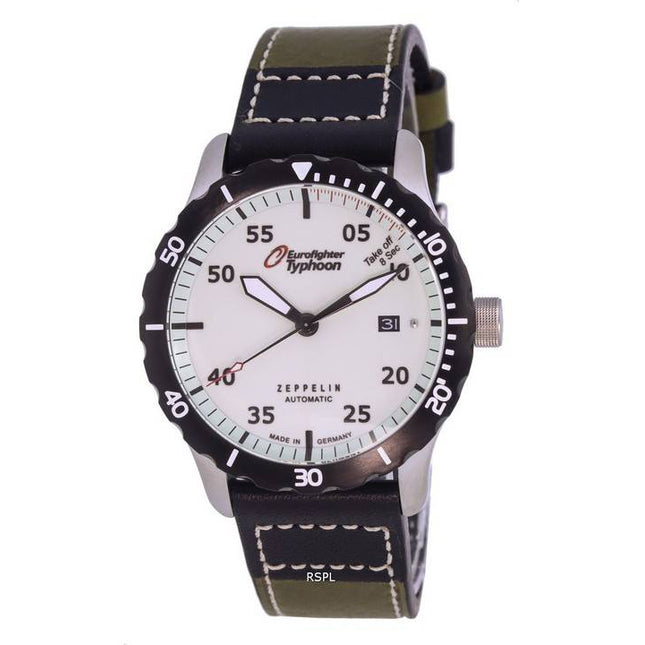 Zeppelin Eurofighter Leather Strap Beige Dial Automatic Divers 7268-5 72685 200M Men's Watch