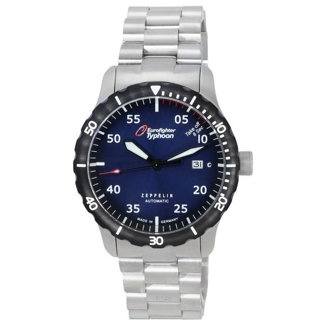 Zeppelin Eurofighter Typhoon Stainless Steel Blue Dial Automatic Diver's 7268M3set 200M Men's Watch With Extra Strap