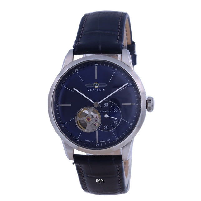 Zeppelin Flatline Open Heart Blue Dial Leather Strap Automatic 7364-3 73643 Men's Watch
