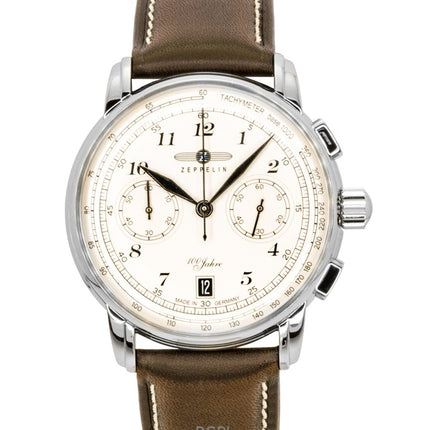 Zeppelin 100 Jahre Chronograph Leather Strap Beige Dial Quartz 76746 Men's Watch