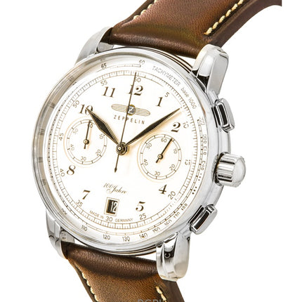 Zeppelin 100 Jahre Chronograph Leather Strap Beige Dial Quartz 76746 Men's Watch