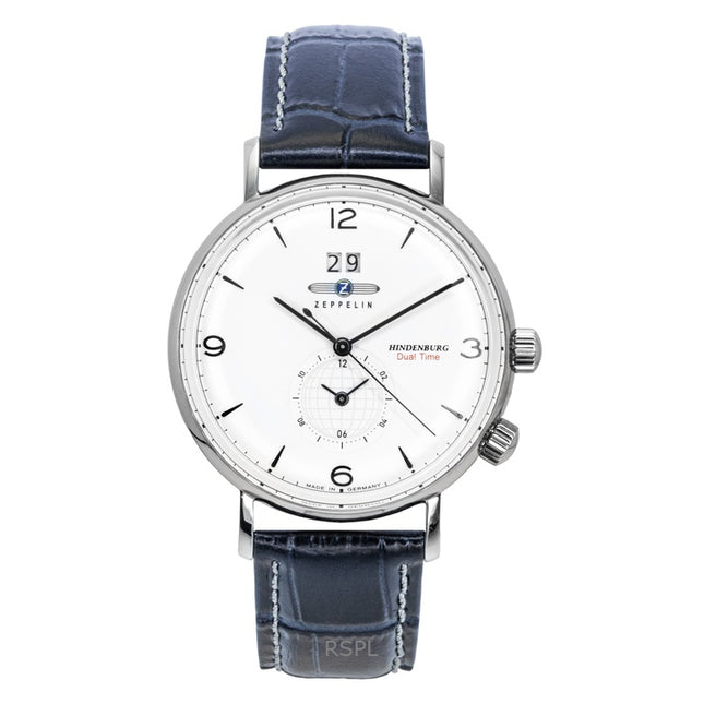 Zeppelin Hindenburg Blue Leather Strap White Dial Quartz 80441 Men's Watch