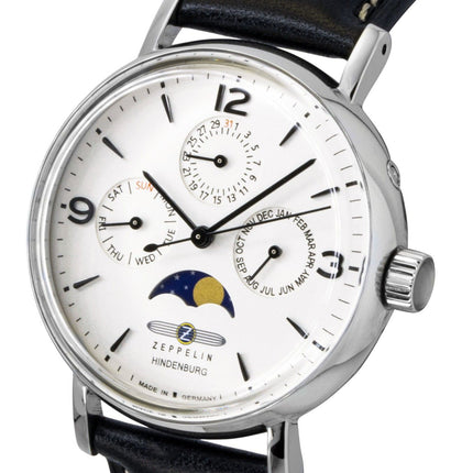 Zeppelin LZ 129 Hindenburg Moon Phase Leather Strap White Dial Quartz 80755 Women's Watch