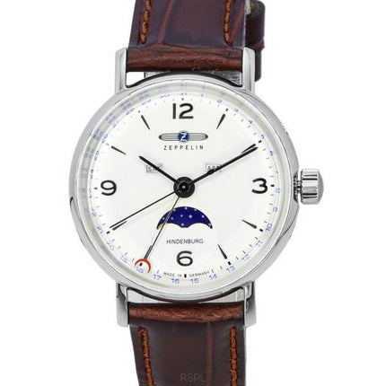 Zeppelin LZ 129 Hindenburg Leather Strap Moon Phase Beige Dial Quartz 80775 Men's Watch