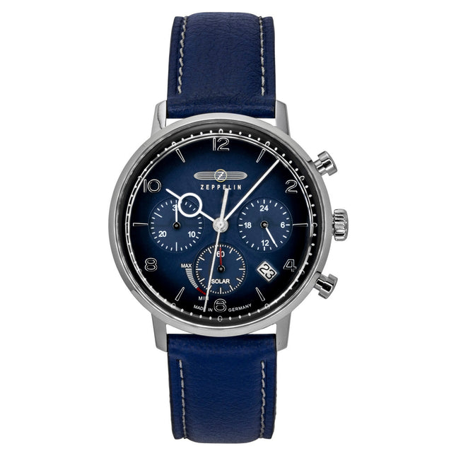 Zeppelin LZ 129 Hindenburg Chronograph Leather Strap Blue Dial Solar 80863n Men's Watch