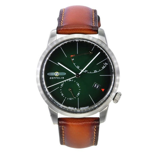 Zeppelin Watches Flatline Brown Leather Strap Dark Green Dial Automatic 83664 Men's Watch