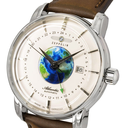 Zeppelin Atlantic GMT Leather Strap Beige Dial Automatic 84685 Men's Watch