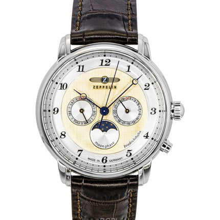 Zeppelin Friedrichshafen Brown Leather Strap Gold Dial Quartz 85365 Men's Watch