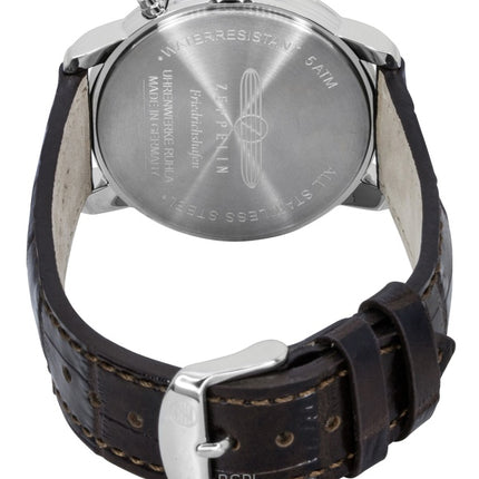 Zeppelin Friedrichshafen Brown Leather Strap Gold Dial Quartz 85365 Men's Watch