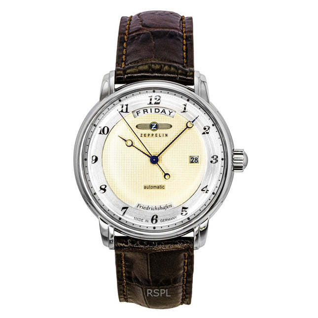 Zeppelin Friedrichshafen Brown Leather Strap Gold Dial Automatic 85625 Men's Watch