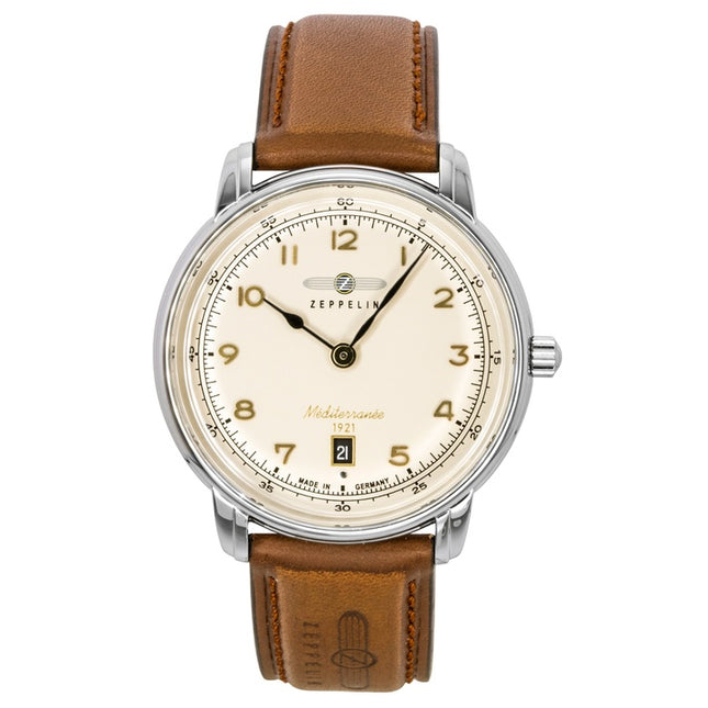 Zeppelin Mediterranee Leather Strap Beige Dial Quartz 96405 Men's Watch