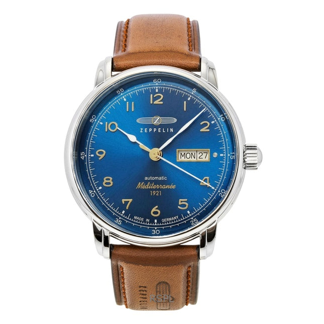 Zeppelin 100 Jahre Mediterranee Leather Strap Blue Dial Automatic 96643 Men's Watch