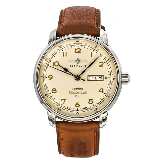 Zeppelin Watches Mediterranee 1921 Leather Strap Beige Dial Automatic 96645 Men's Watch
