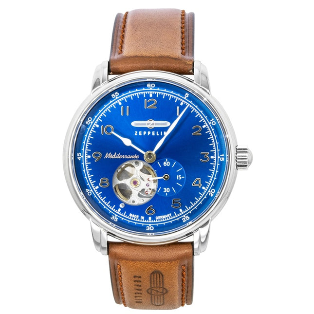 Zeppelin Mediterranee Leather Strap Open Heart Blue Dial Automatic 96663 Men's watch