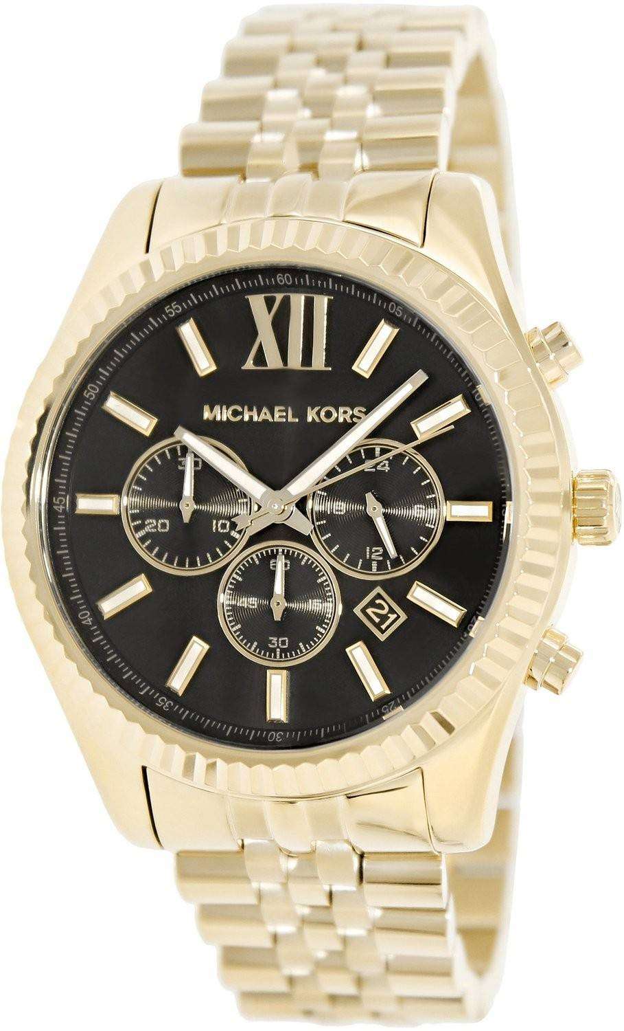 Michael Kors Lexington Chronograph Black Dial Gold-tone MK8286 Mens ...