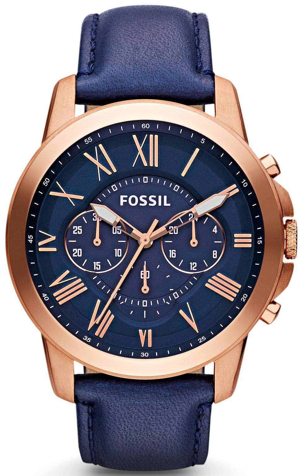 Fossil Grant Chronograph Blue Leather Strap FS4835 Mens Watch