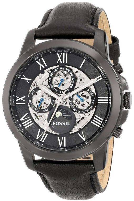 Fossil Grant Automatic Black Skeleton Dial Black Leather ME3028 Mens Watch