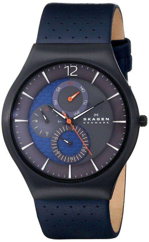 Skagen Grenen Perforated Blue Leather SKW6149 Mens Watch