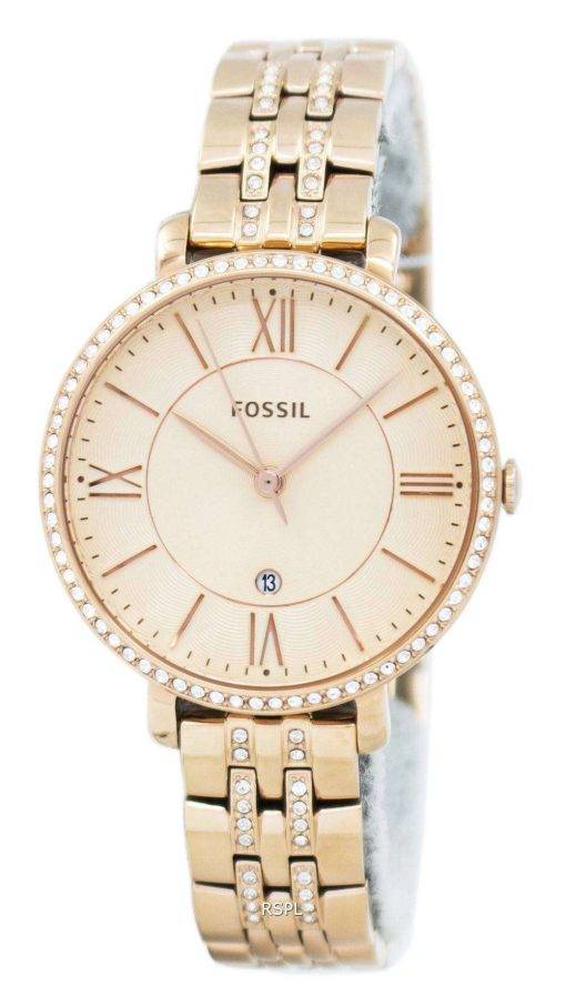 Fossil Jacqueline Quartz Rose Gold Crystals Accents ES3546 Womens Watch
