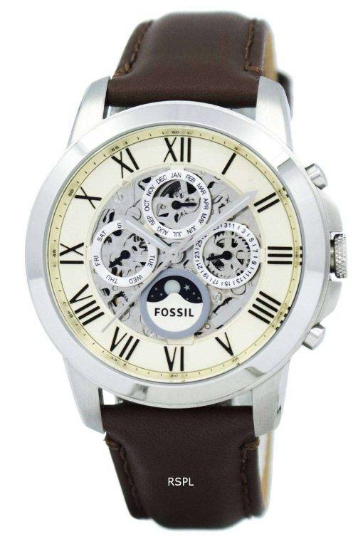 Fossil Grant Automatic White Skeleton Dial Brown Leather ME3027 Mens Watch