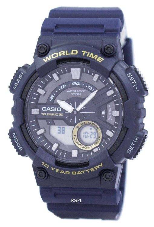 Casio Telememo 30 World Time Alarm Analog Digital AEQ-110W-2AV Men's Watch