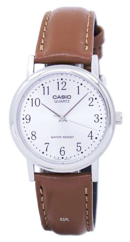 Casio Quartz Silver Dial Brown Leather MTP-1095E-7BDF MTP-1095E-7B Mens Watch