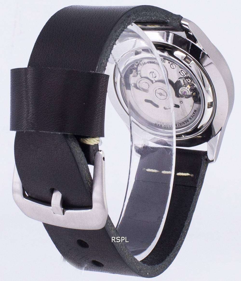 Seiko 5 Sports SNZG15K1-LS14 Automatic Black Leather Strap Men's Watch ...