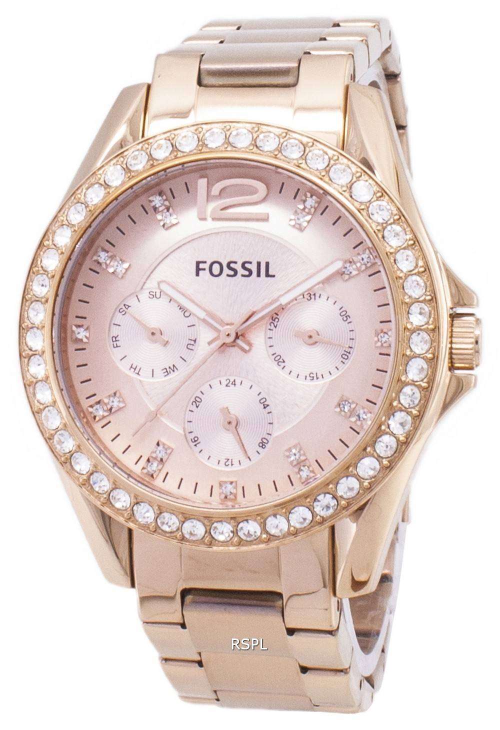 Fossil Riley Multifunction Crystal Rose Gold ES2811 Womens  