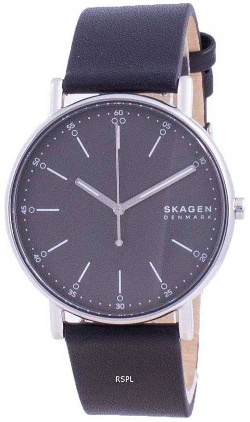 Skagen Signatur Grey Dial Leather Strap Quartz SKW6654 Mens Watch