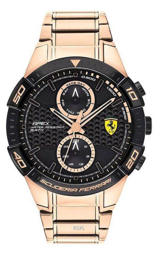 Ferrari Scuderia Apex Black Dial Gold Tone Stainless Steel Quartz 0830640 Mens Watch