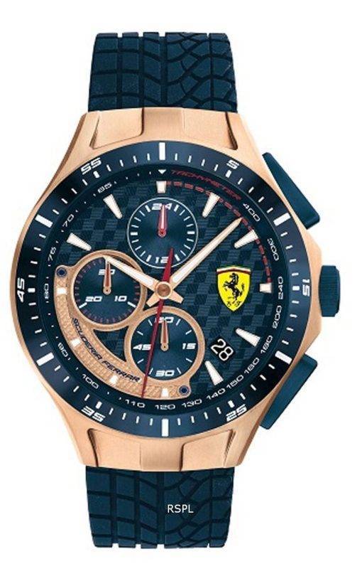 Ferrari Scuderia Race Day Chronograph Blue Dial Quartz Silicon Band 0830699 Mens Watch