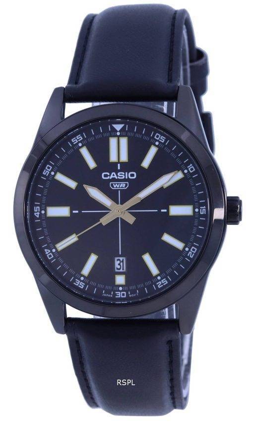 Casio Analog Black Dial Leather Strap Quartz MTP-VD02BL-1E MTPVD02BL-1 Men's Watch