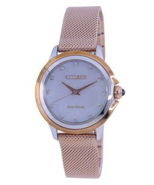 Citizen Ceci Diamond Accents Rose Gold Tone Stainless Steel Mesh Eco-Drive EM0796-75D Women's Watch