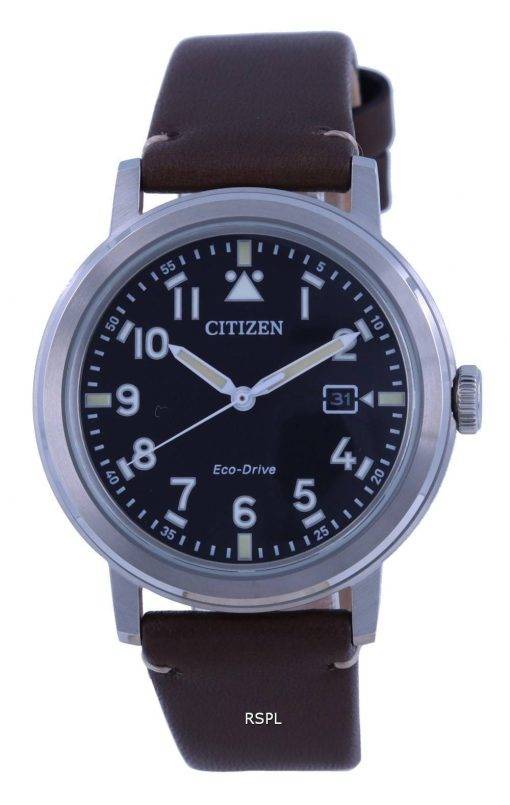 Citizen Military Black Dial Leather Strap Eco-Drive AW1620-21E 100M Mens Watch